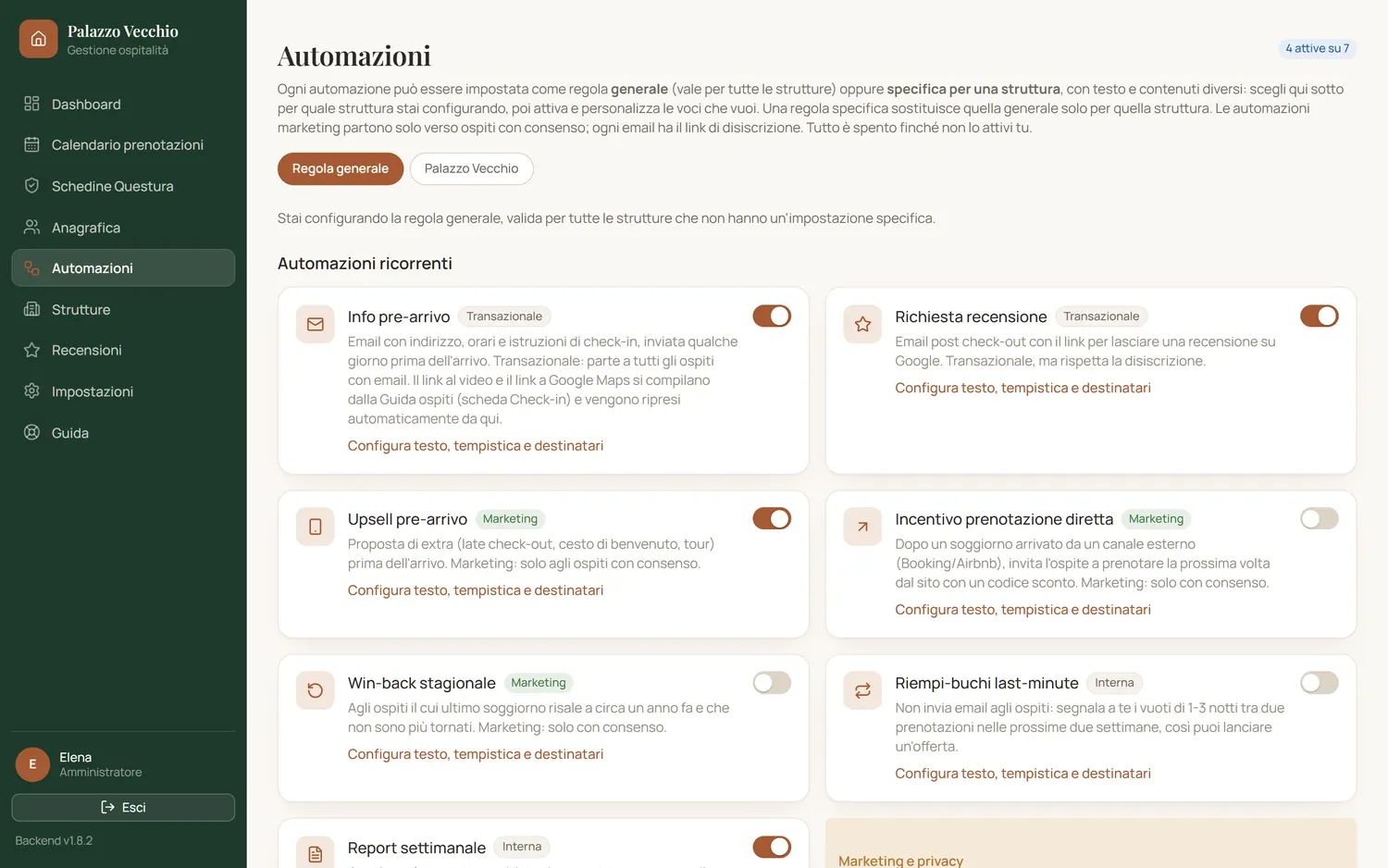 Le automazioni email con le regole attive e lo storico degli invii
