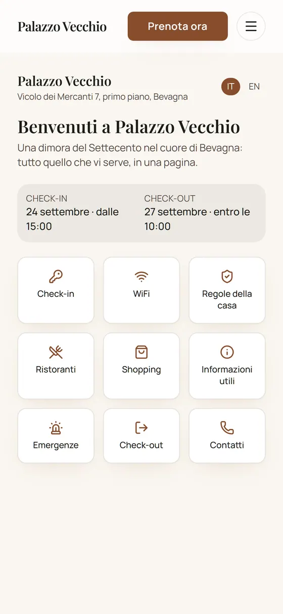 La guida di benvenuto digitale vista da un telefono